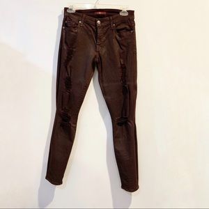 7 for All Mankind wax coated burgundy skinny jean 26